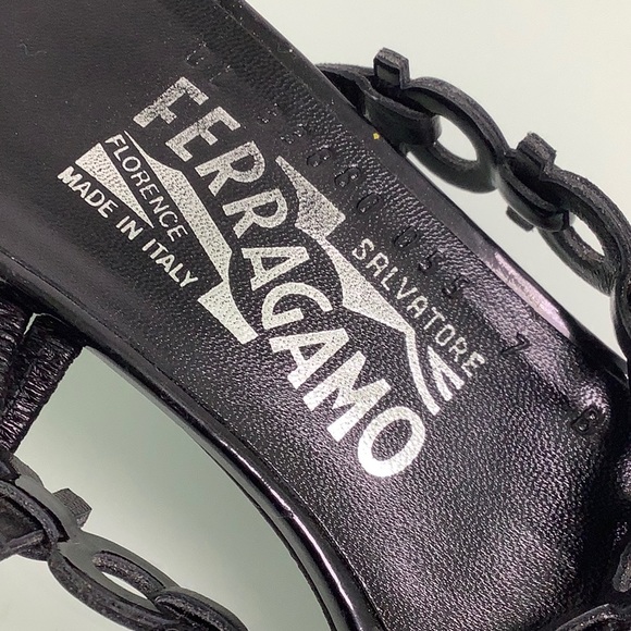 Salvatore Ferragamo kitten heel Leather Patent vinyl strappy sandals SZ 7 B EUC - Picture 2 of 16